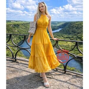 MANGO Yellow Halter Maxi Dress NWT Size 6